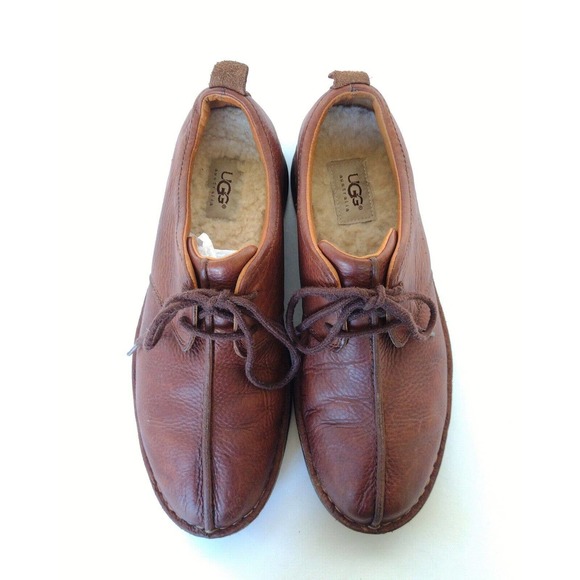 UGG Mens Casual Brown Leather Shearling Lined Lace up Oxford Shoes 9.5 M